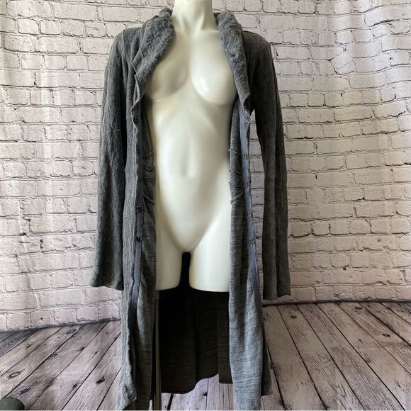 Transit Par Such Jacquard Textured Cotton Blend Coat cardigan long Gray medium - Picture 5 of 10
